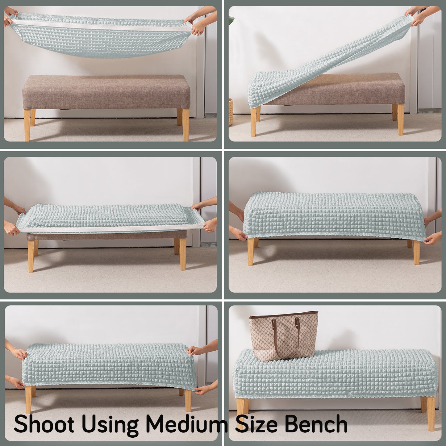 Aria Nova 280 GSM Stretchable Bubble Dining Bench Cover, Light Grey