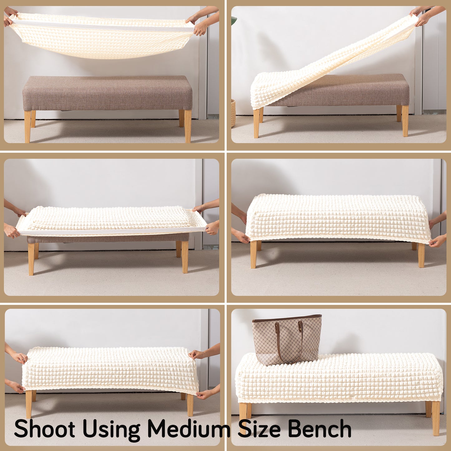 Aria Nova 280 GSM Stretchable Bubble Dining Bench Cover, Light Cream