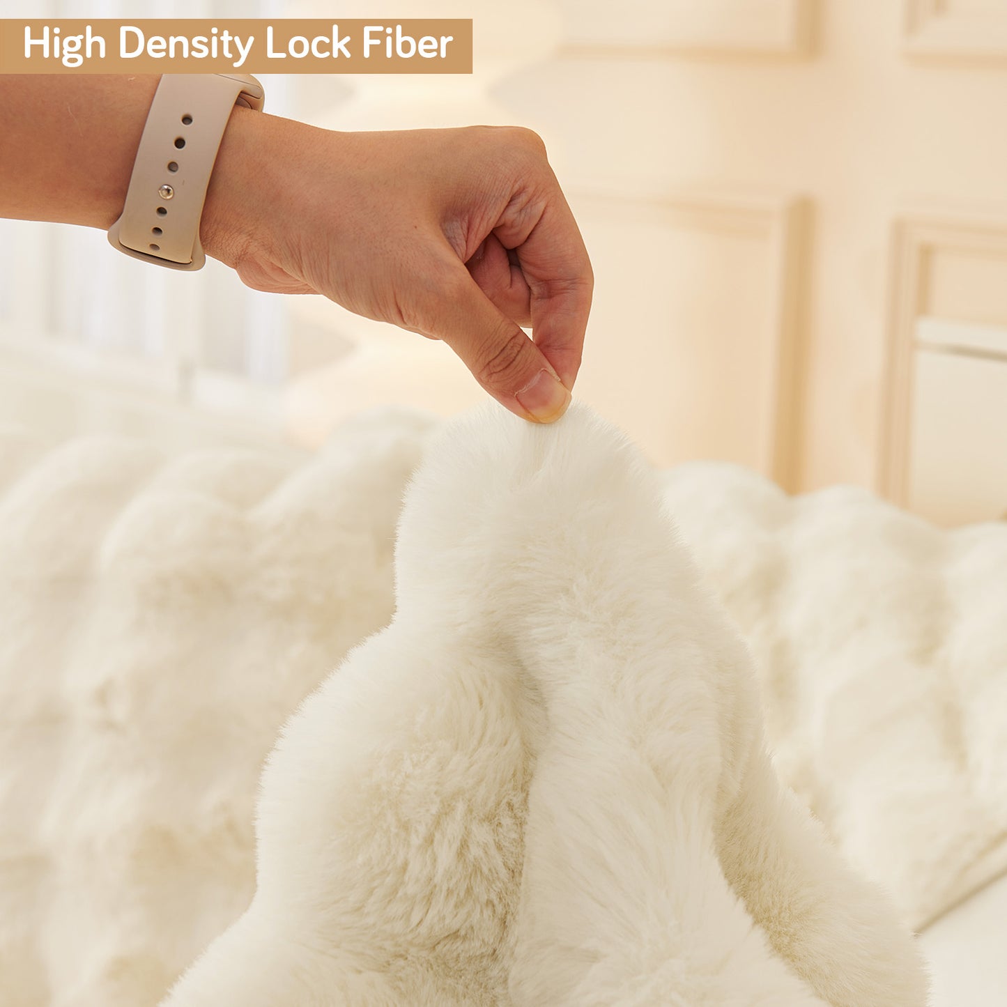 Premium Faux Rabbit Fur Anti Slip Sofa Mat for 1/2/3 Seater, Beige