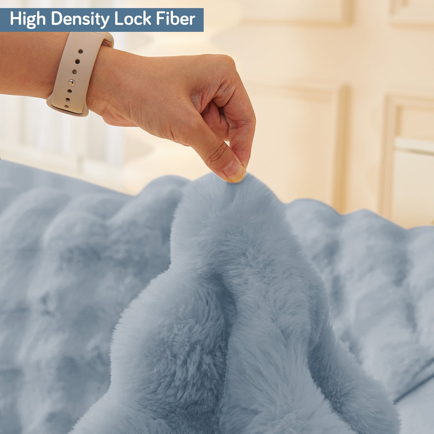 Premium Faux Rabbit Fur Anti Slip Sofa Mat for 1/2/3 Seater, Charm Blue