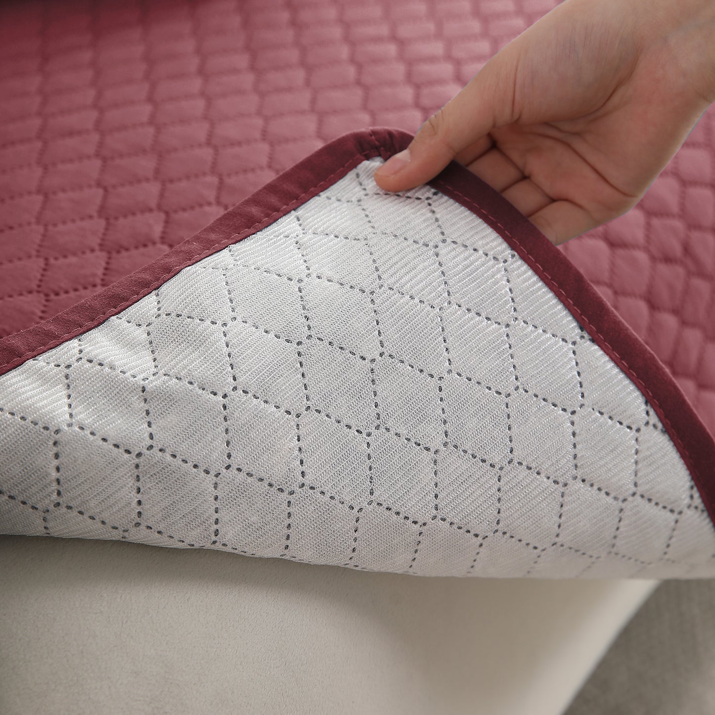 Quilted Sofa Cover Mat for 1/2/3 Seater Sofa, Mauve Pink