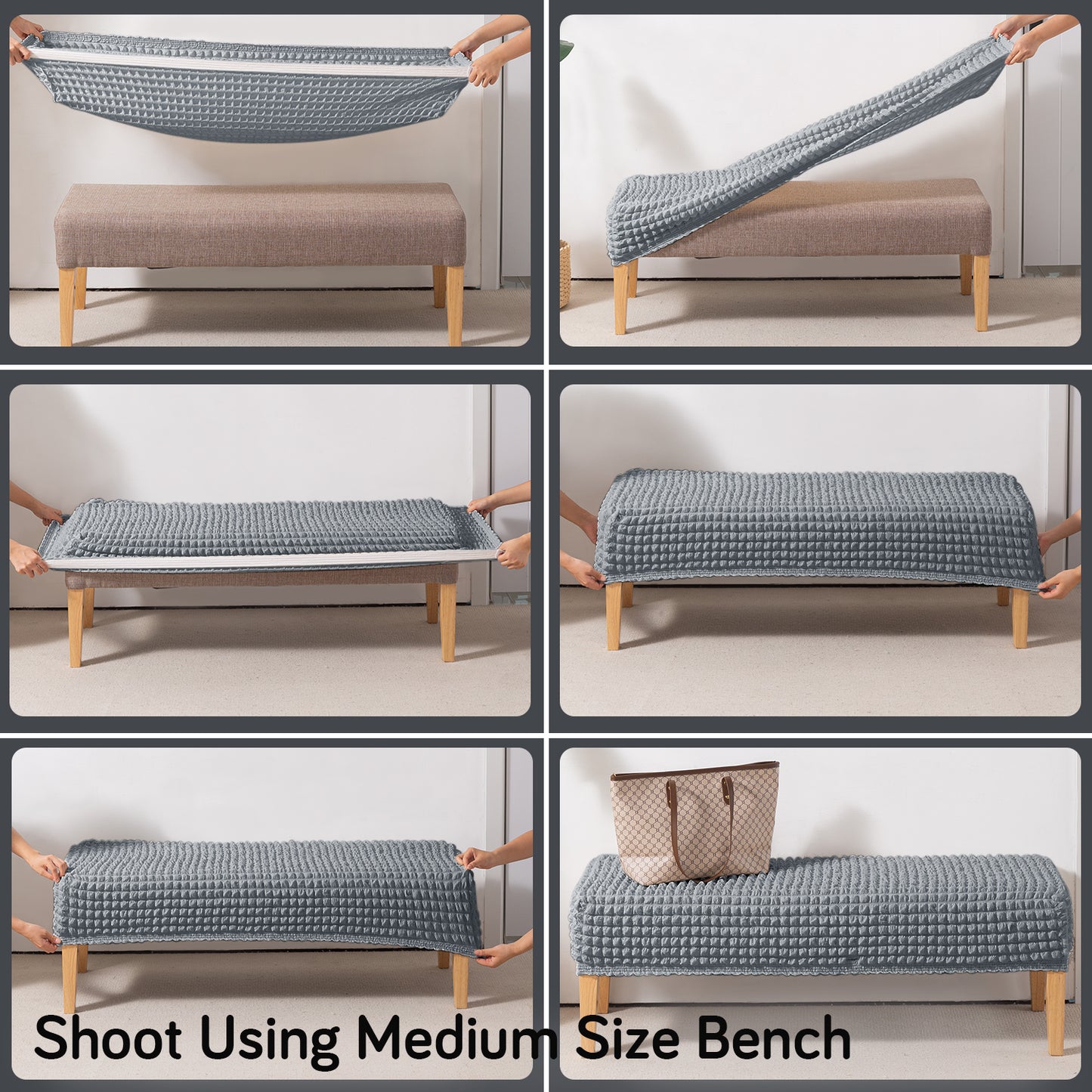 Aria Nova 280 GSM Stretchable Bubble Dining Bench Cover, Dark Grey