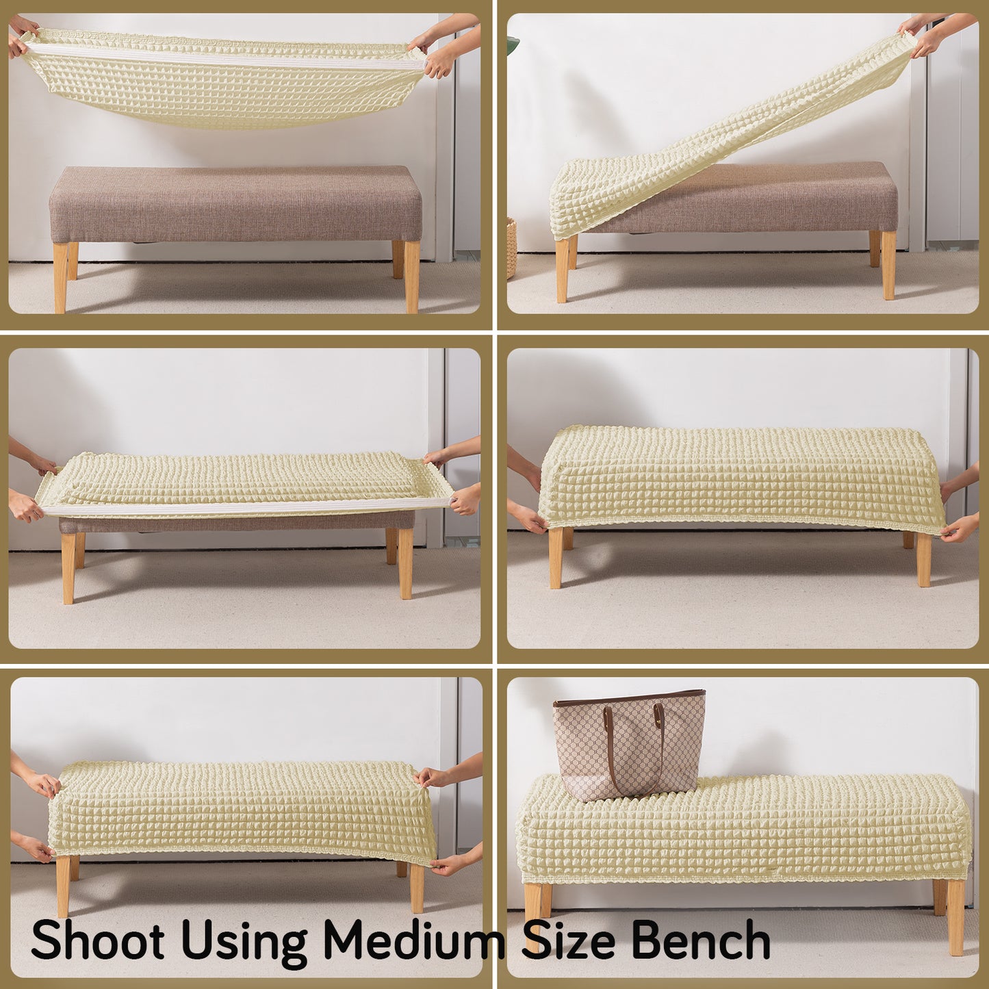 Aria Nova 280 GSM Stretchable Bubble Dining Bench Cover, Beige