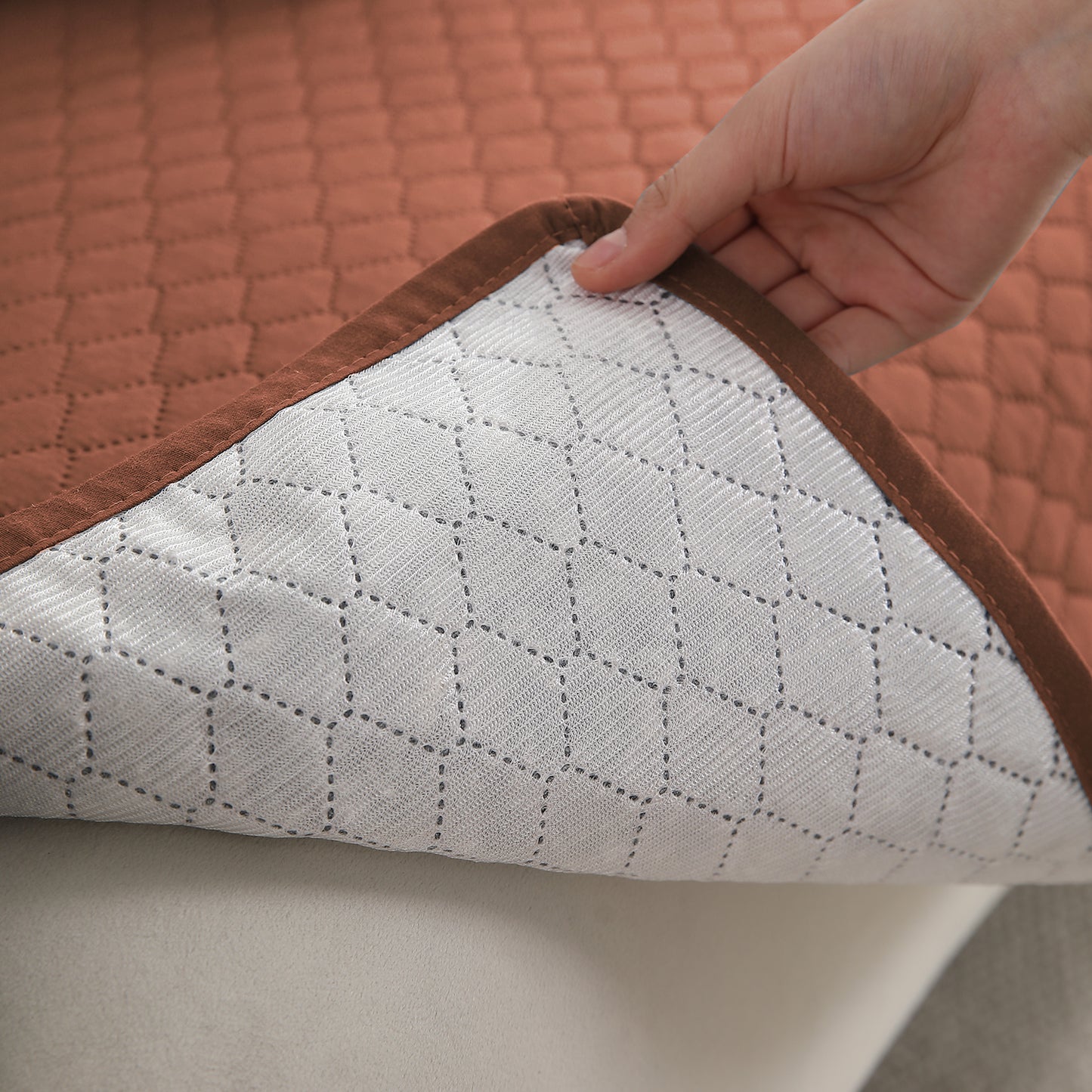 Polyester Quilted Sofa Cover Mats, Brown