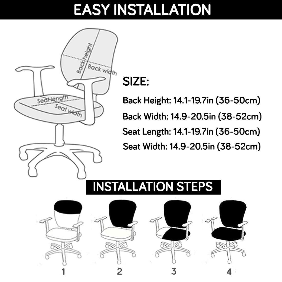 Office Chair Cover for Task Chair – 170 GSM Stretchable Jacquard – Washable & Anti-Slip – Fits Small Office Chairs Without Headrest, Black