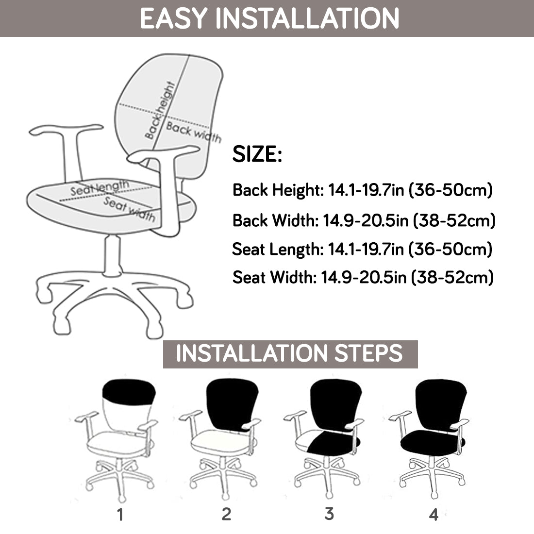 Office Chair Cover for Task Chair – 170 GSM Stretchable Jacquard – Washable & Anti-Slip – Fits Small Office Chairs Without Headrest, Taupe Brown