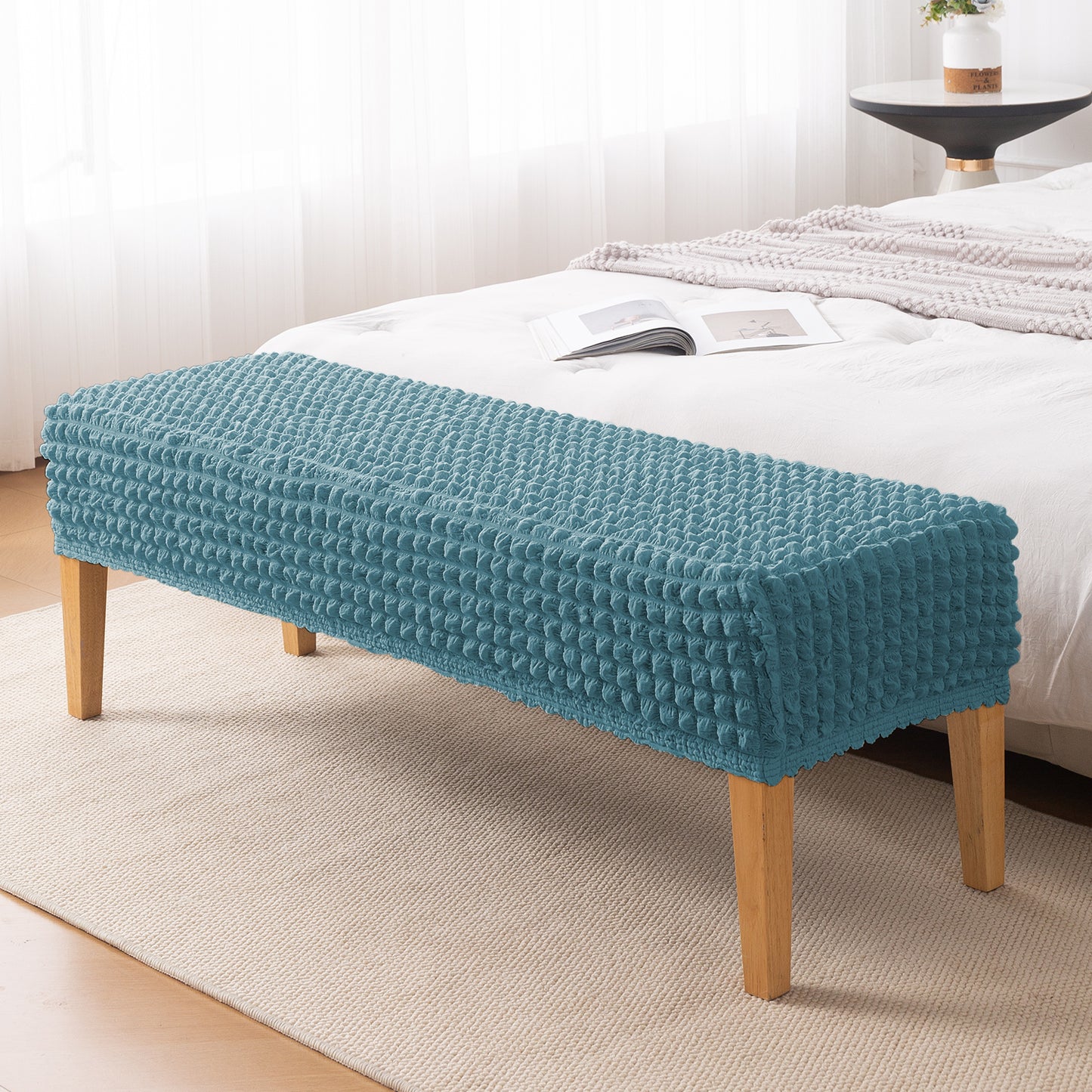 Aria Nova 280 GSM Stretchable Bubble Dining Bench Cover, Tropical Teal