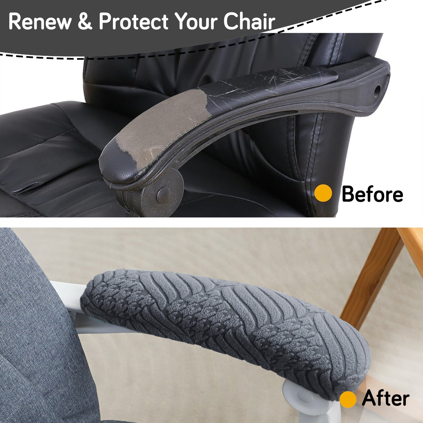170gsm Jacquard Armrest Covers for Office Chair (Elastic Style), 1 Pair, Dark Grey