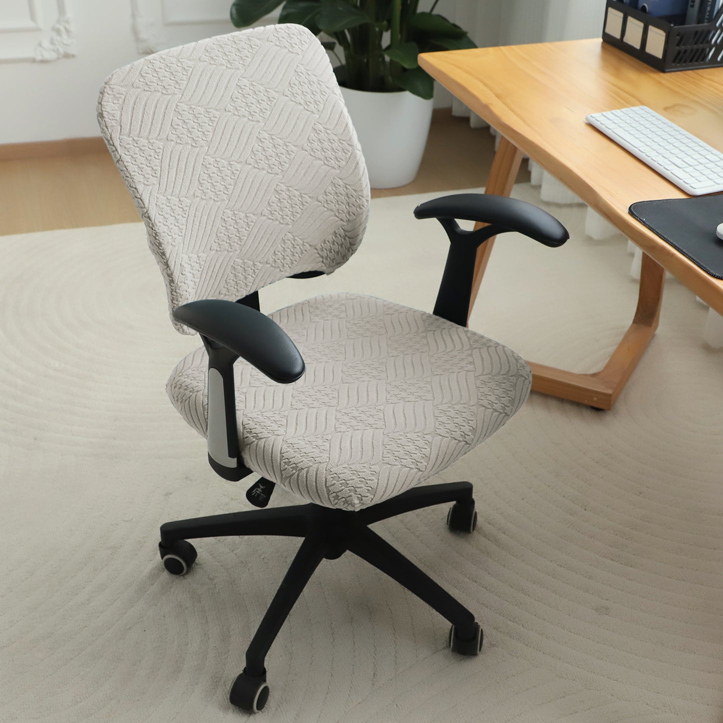 Office Chair Cover for Task Chair – 170 GSM Stretchable Jacquard – Washable & Anti-Slip – Fits Small Office Chairs Without Headrest, Taupe Brown
