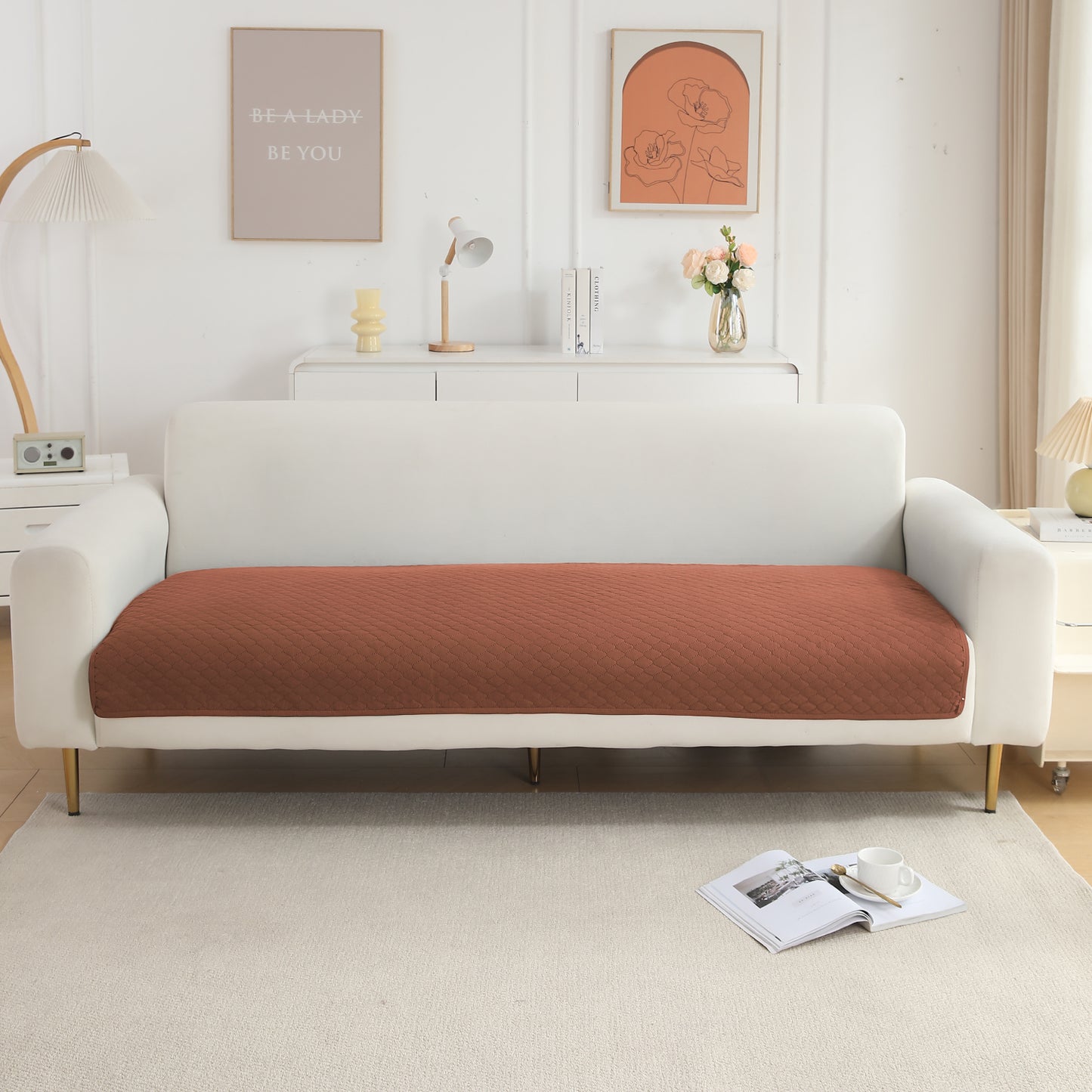 Polyester Quilted Sofa Cover Mats, Brown
