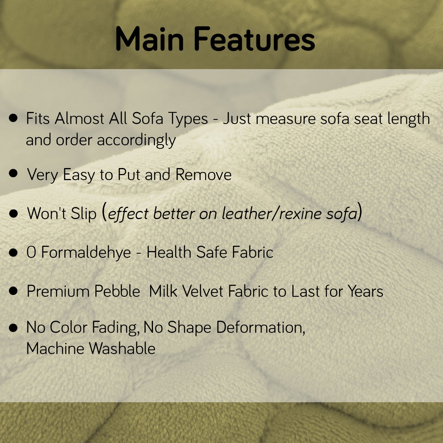 Premium Pebble Milk Velvet Anti Slip Sofa Mat for 1/2/3 Seater, Pristine Green