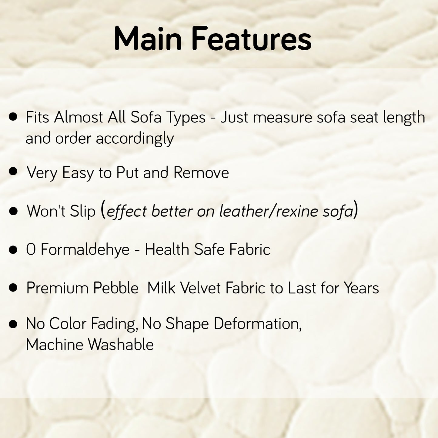 Premium Pebble Milk Velvet Anti Slip Sofa Mats, Bliss White