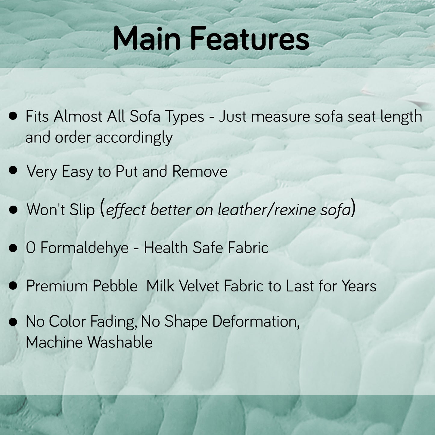 Premium Pebble Milk Velvet Anti Slip Sofa Mat for 1/2/3 Seater, Fog Blue