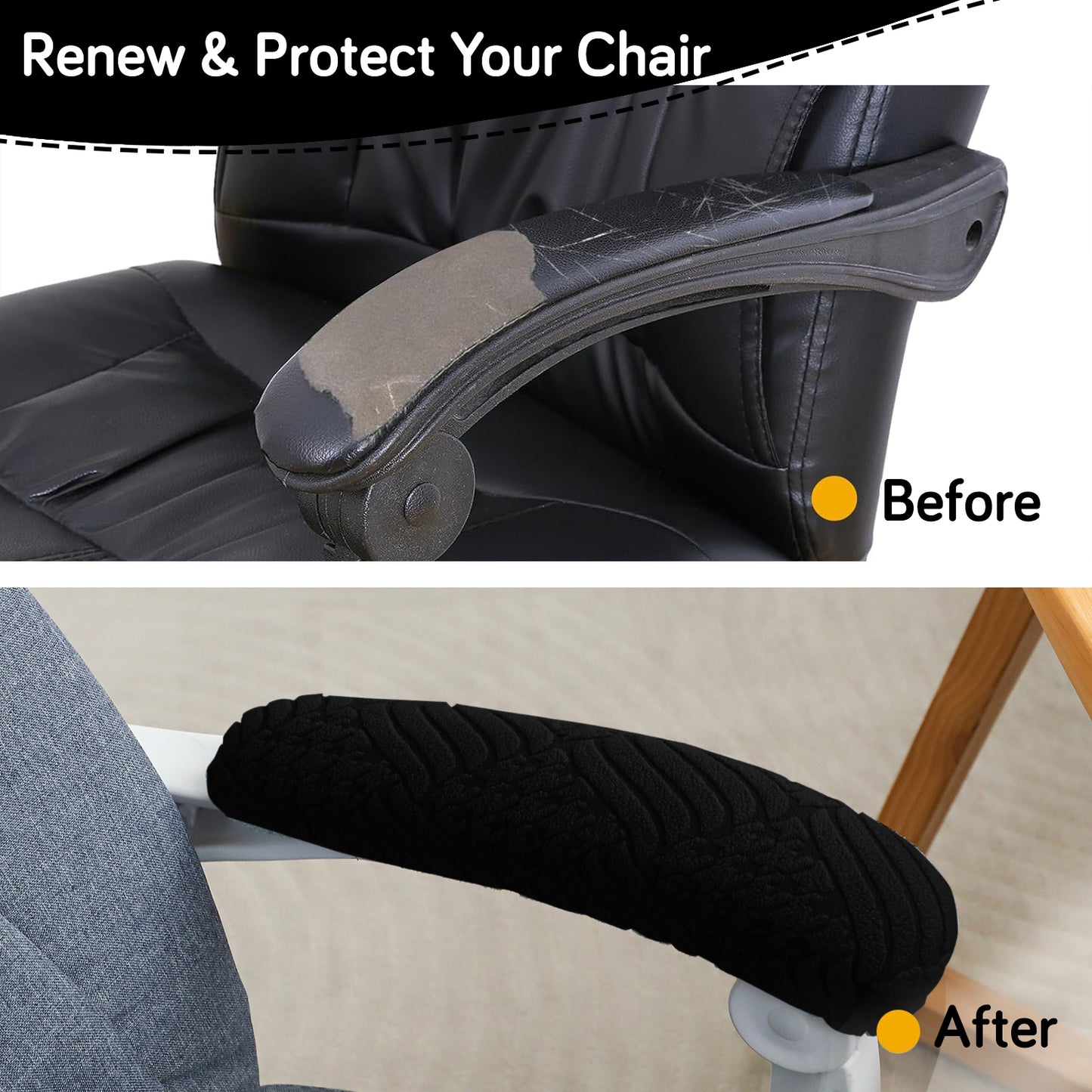 170gsm Jacquard Armrest Covers for Office Chair (Elastic Style), 1 Pair, Black