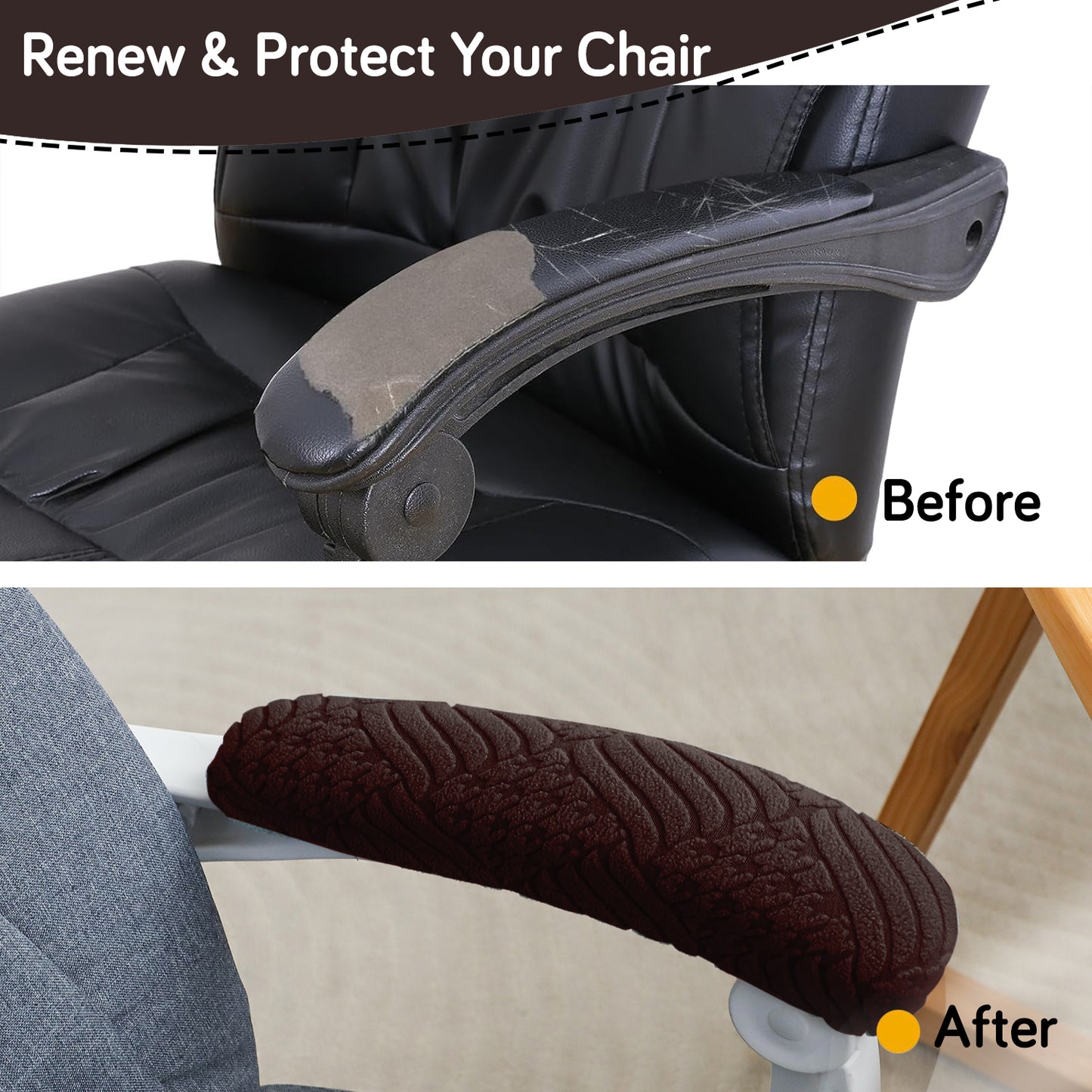 170gsm Jacquard Armrest Covers for Office Chair (Elastic Style), 1 Pair, Brown