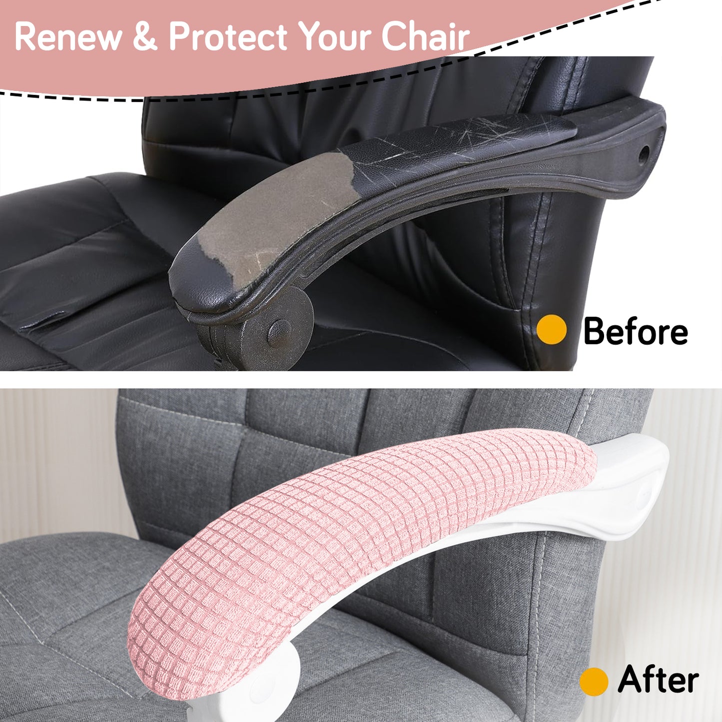 210gsm Jacquard Water Repellent Armrest Covers for Office Chair (Elastic Style), 1 Pair, Pink