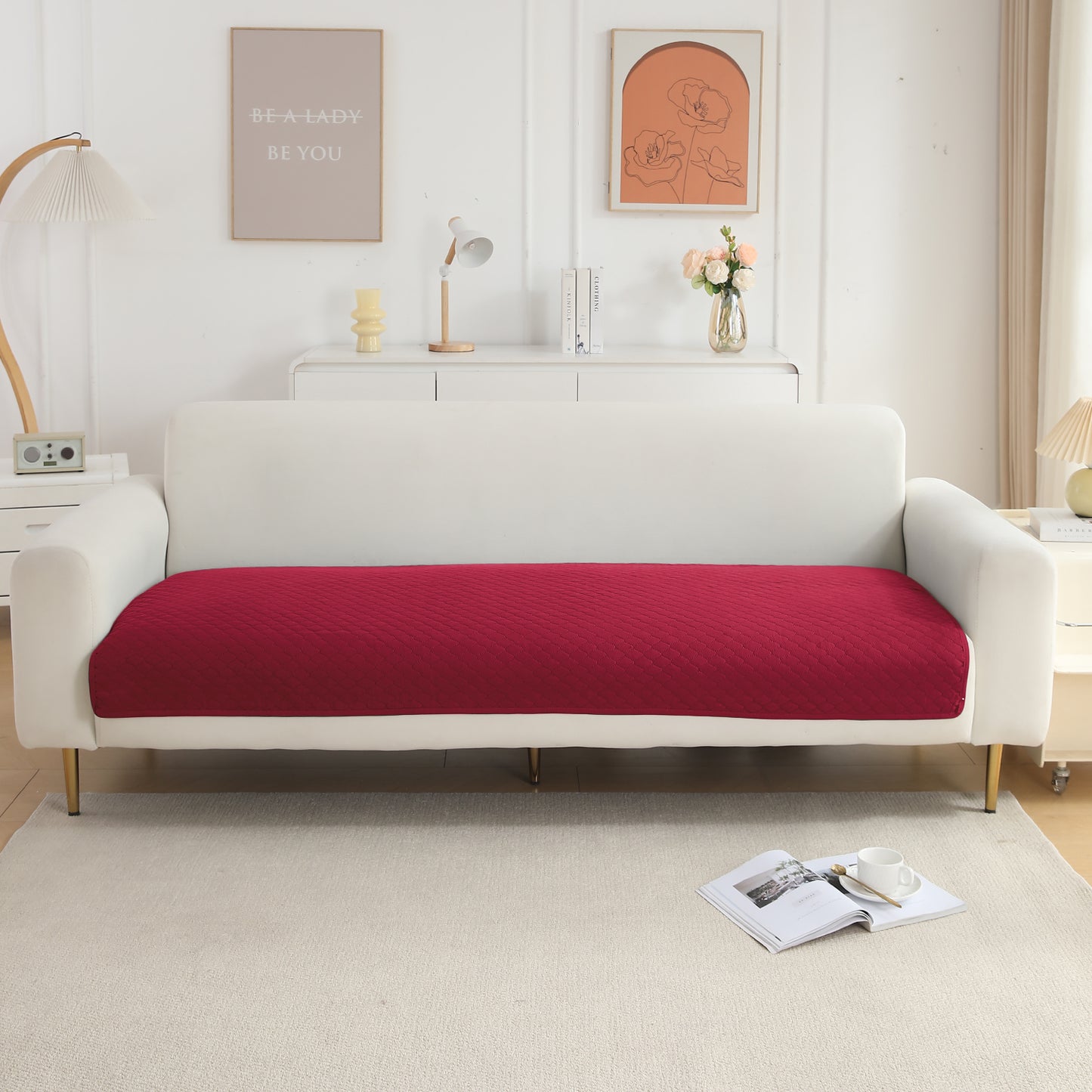 Polyester Quilted Sofa Cover Mats, Maroon