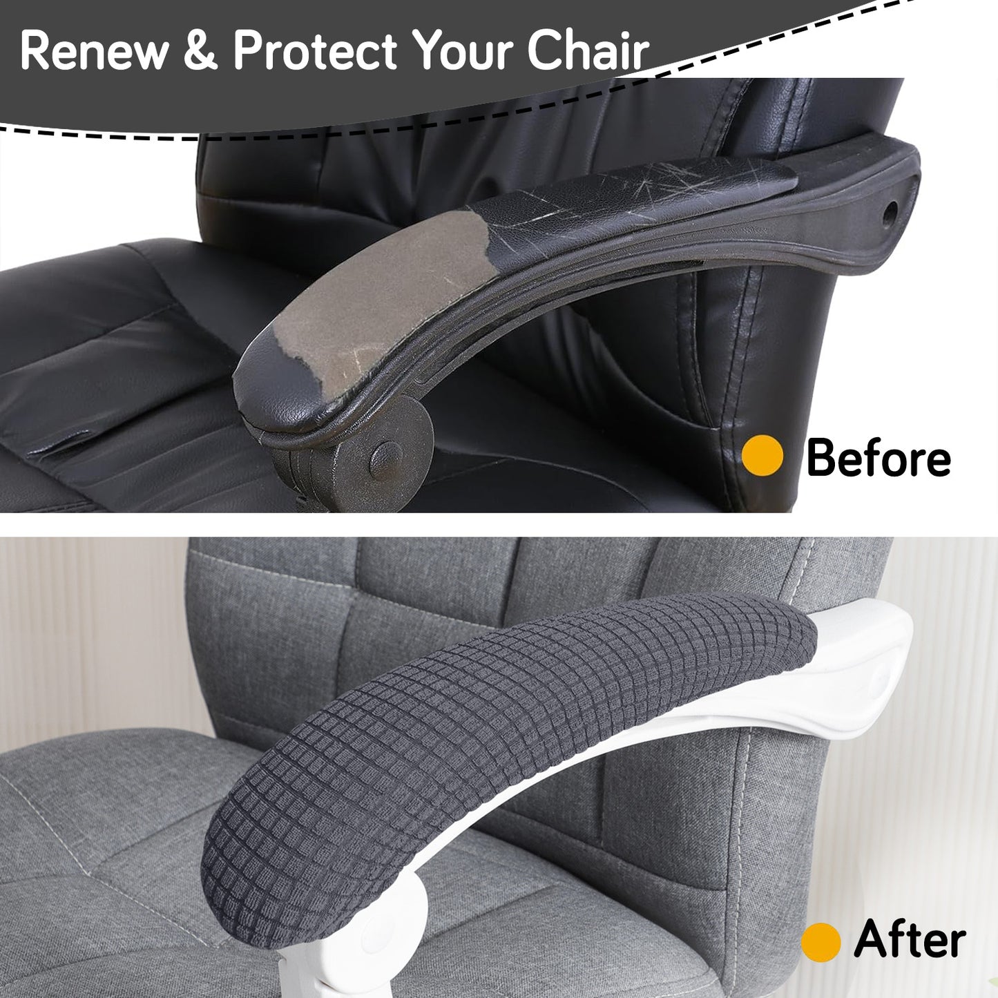 210gsm Jacquard Water Repellent Armrest Covers for Office Chair (Elastic Style), 1 Pair, Dark Grey