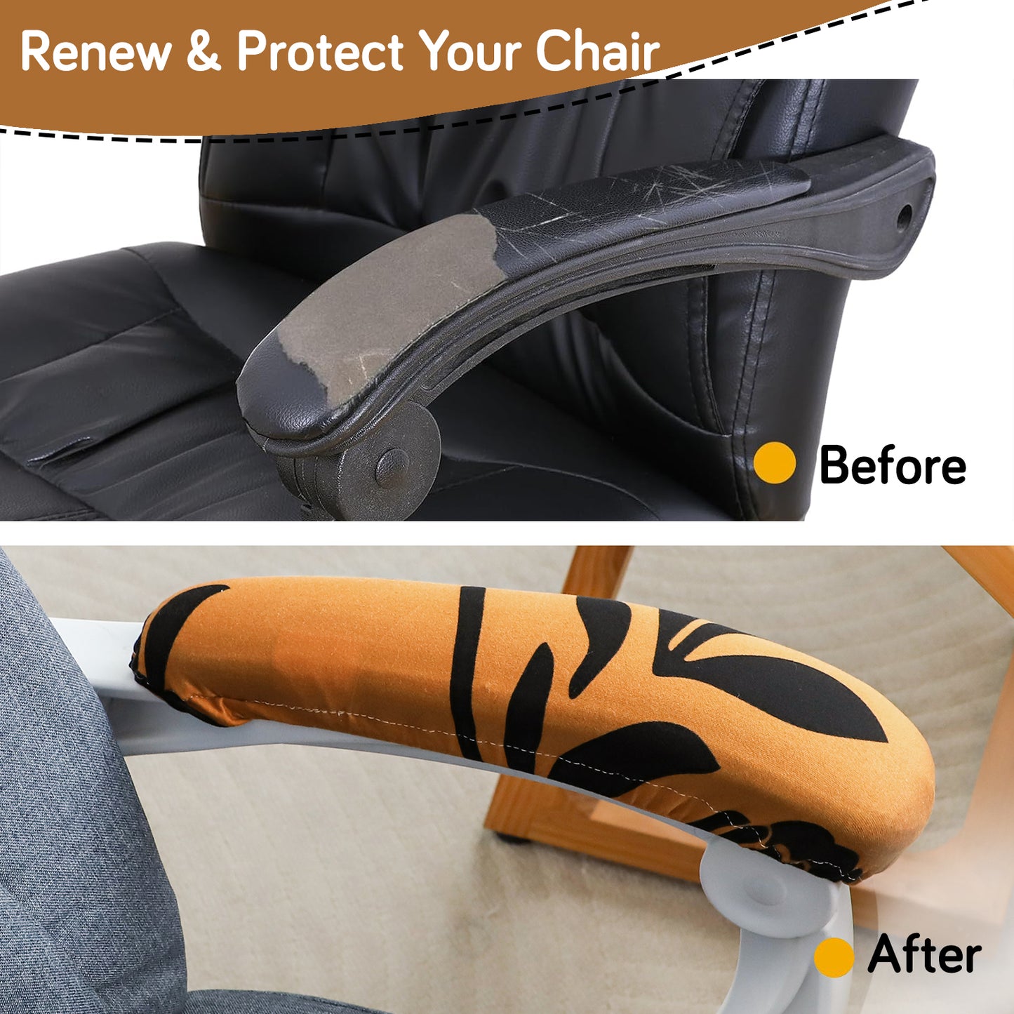 140gsm Printed Armrest Covers for Office Chair (Elastic Style), 1 Pair, Copper Brown Floral