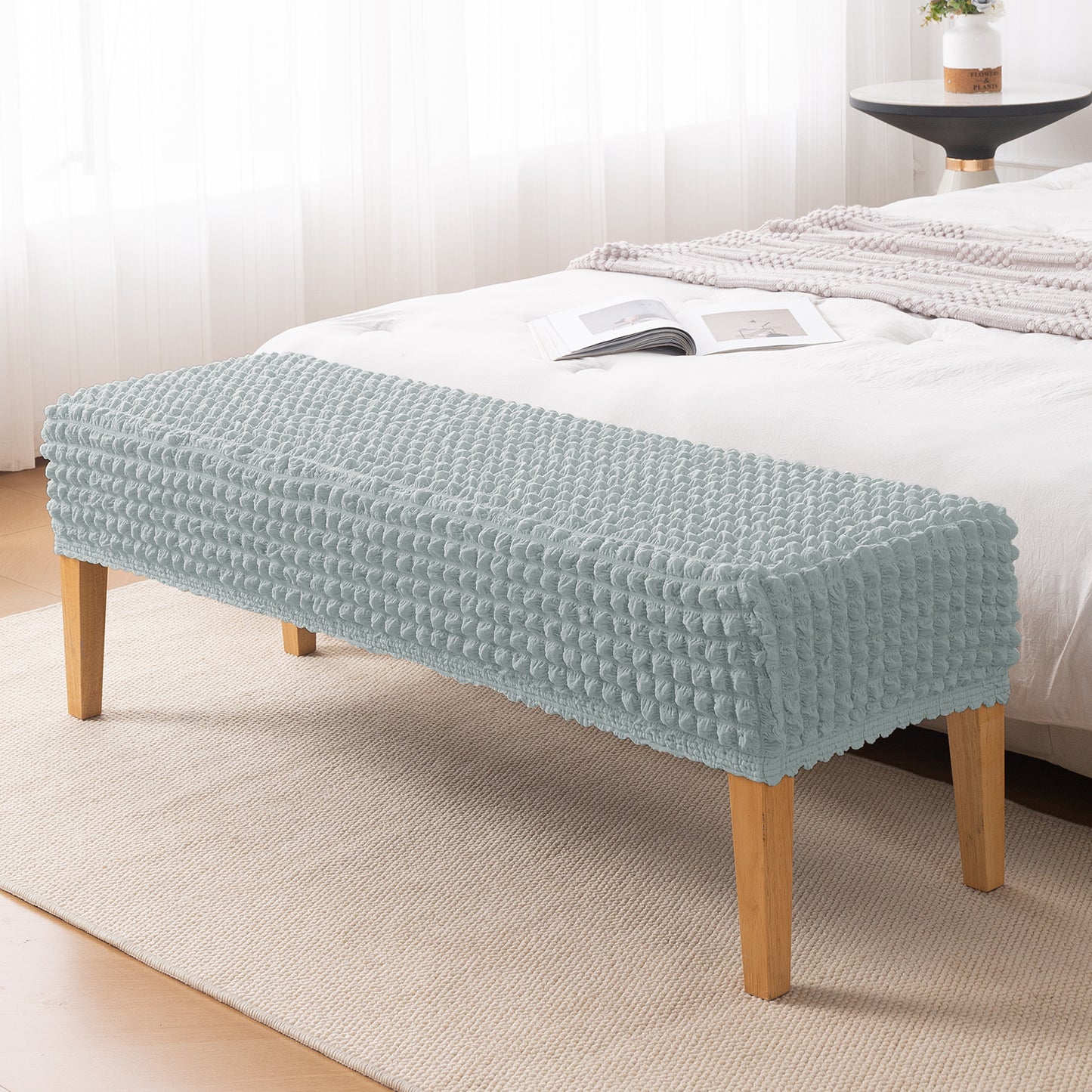 Aria Nova 280 GSM Stretchable Bubble Dining Bench Cover, Light Grey