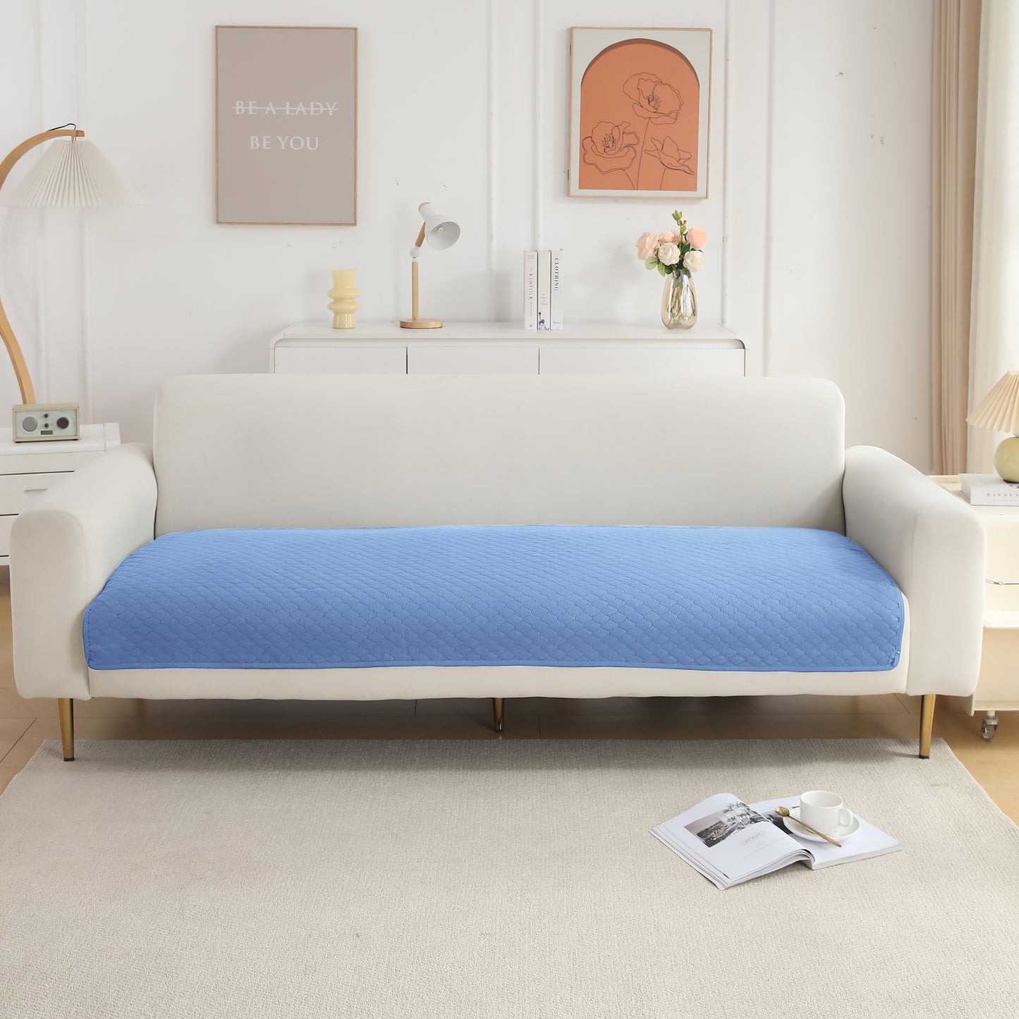 Quilted Sofa Cover Mat for 1/2/3 Seater Sofa, Blue