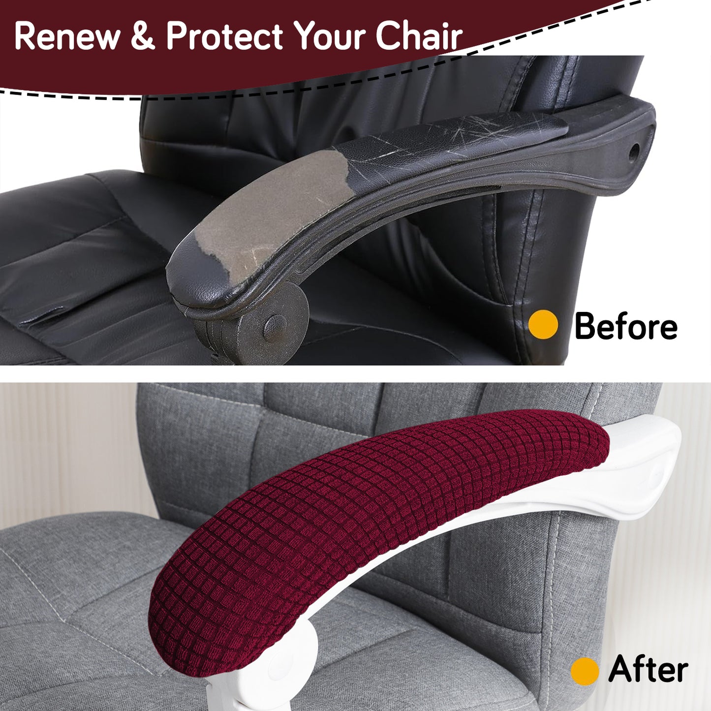 210gsm Jacquard Water Repellent Armrest Covers for Office Chair (Elastic Style), 1 Pair, Burgundy