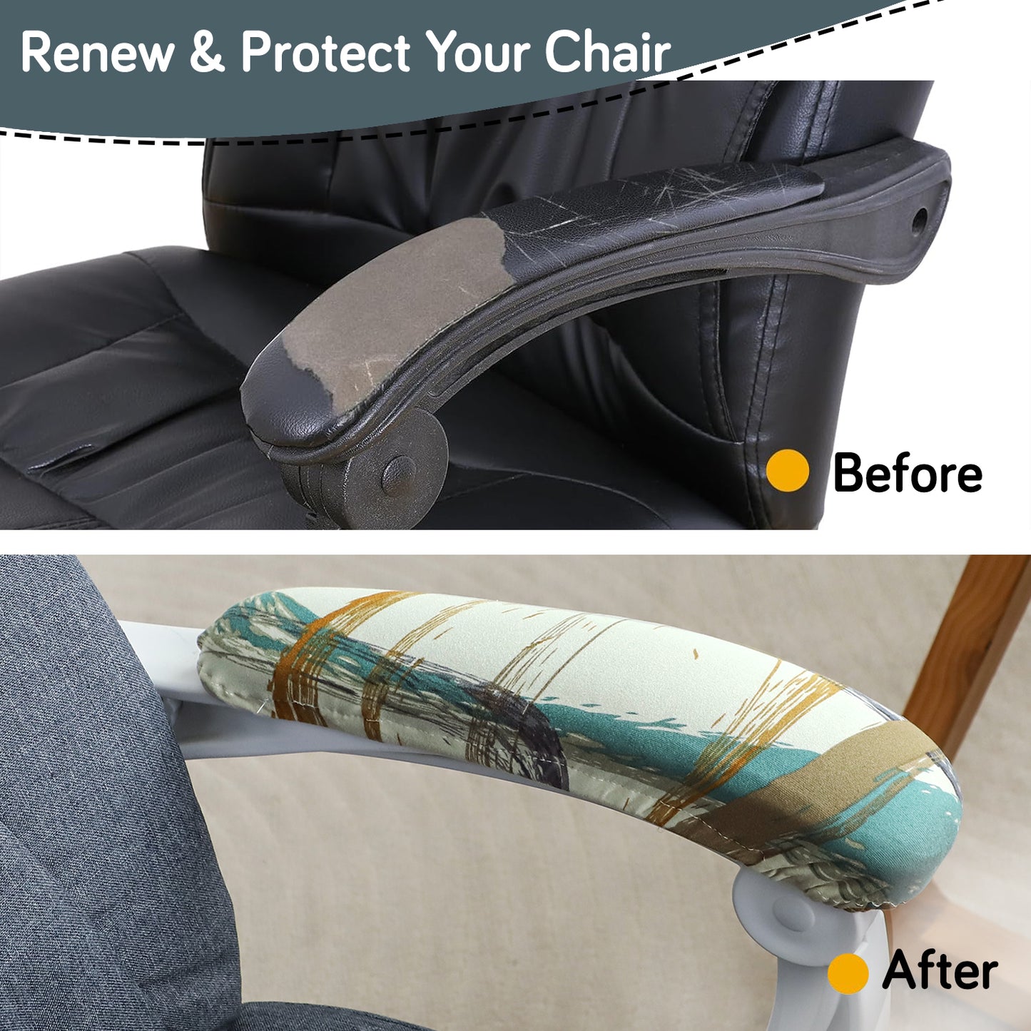 140gsm Printed Armrest Covers for Office Chair (Elastic Style), 1 Pair, Parchement Beige Abstract Art