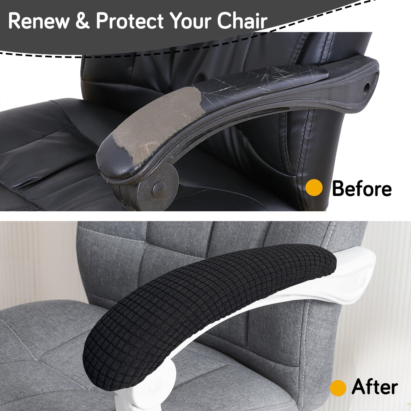 210gsm Jacquard Water Repellent Armrest Covers for Office Chair (Elastic Style), 1 Pair, Black