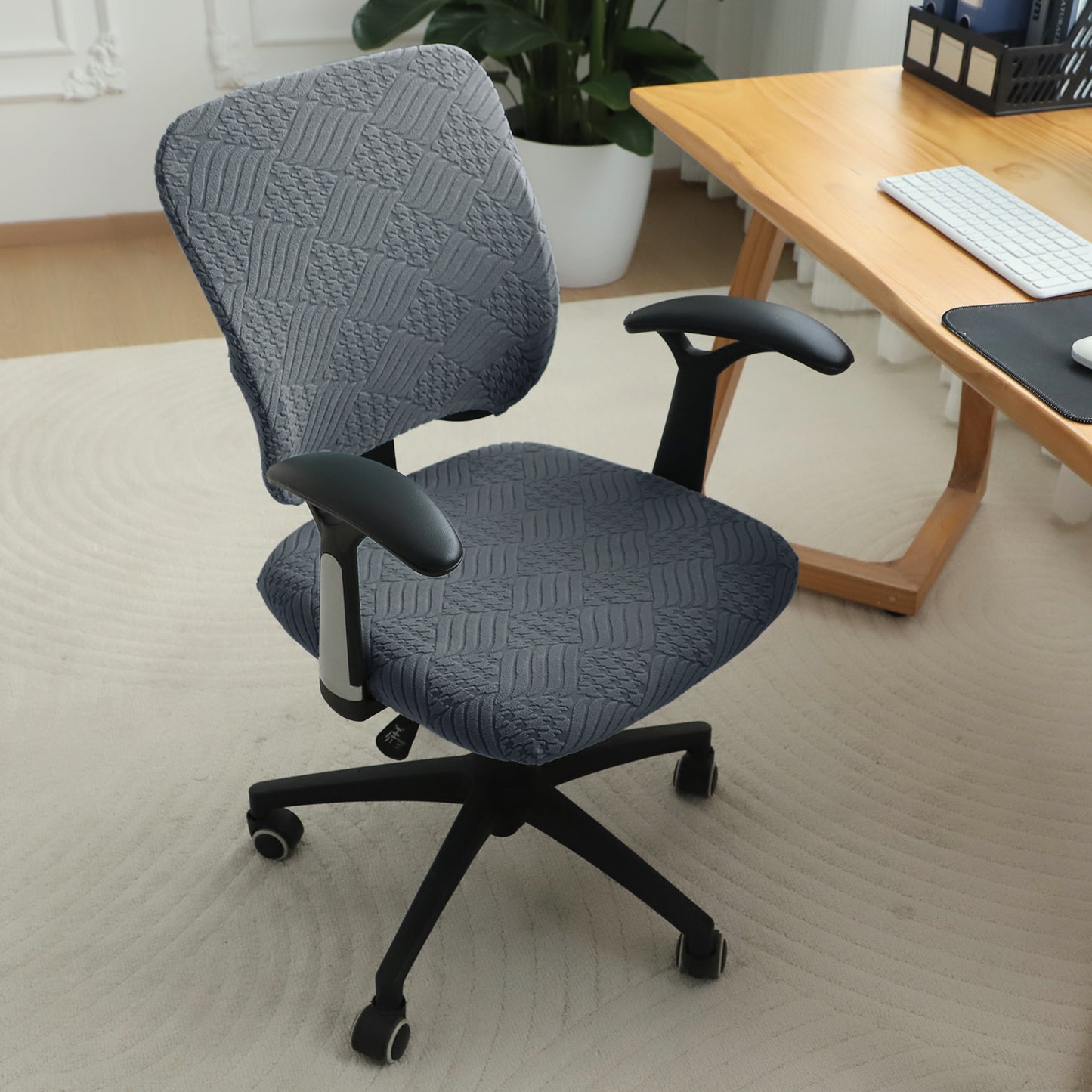 Office Chair Cover for Task Chair – 170 GSM Stretchable Jacquard – Washable & Anti-Slip – Fits Small Office Chairs Without Headrest, Dark Grey