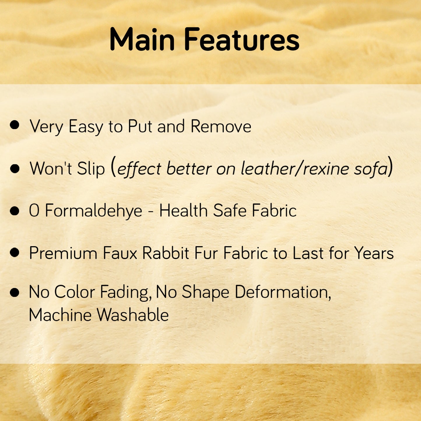 Premium Faux Rabbit Fur Anti Slip Sofa Mat for 1/2/3 Seater, Honey Yellow