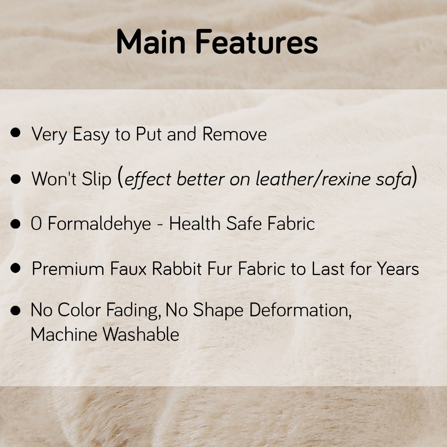 Premium Faux Rabbit Fur Anti Slip Sofa Mat for 1/2/3 Seater, Latte Brown