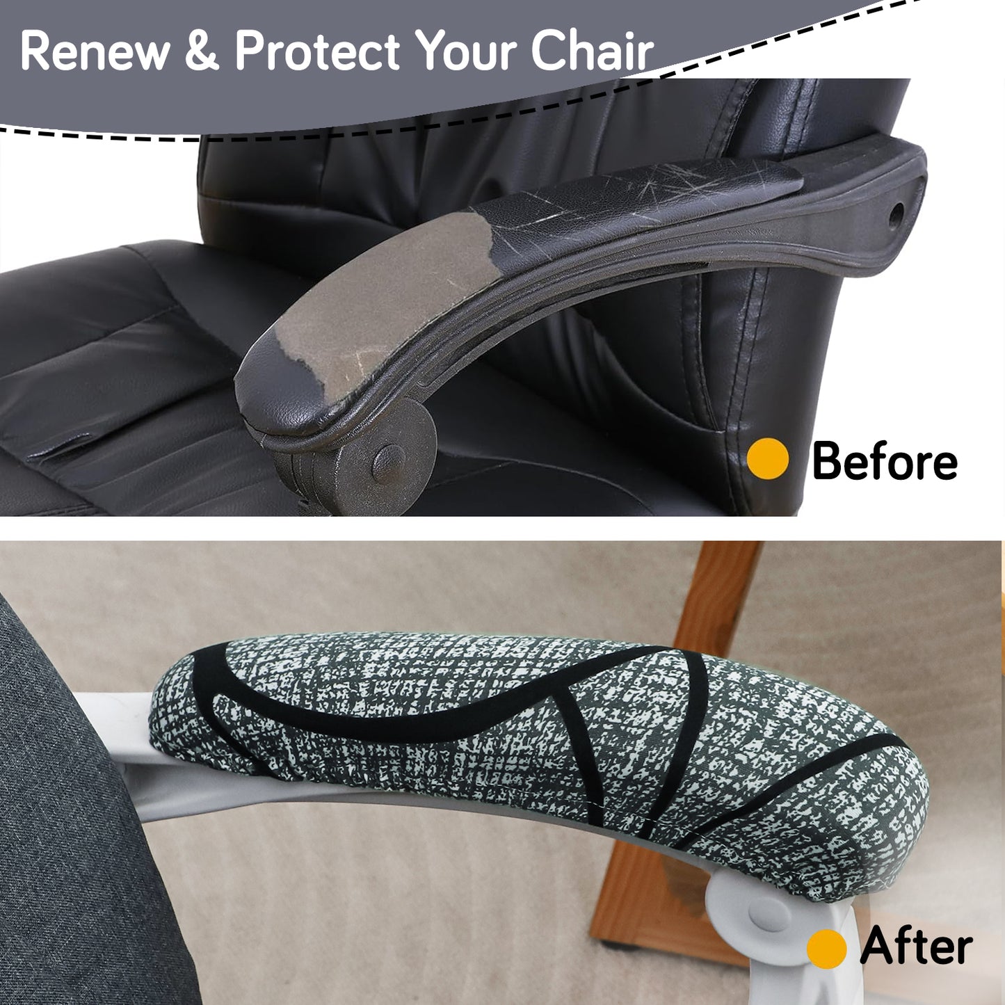 140gsm Printed Armrest Covers for Office Chair (Elastic Style), 1 Pair, Intense Grey Abstract Floral