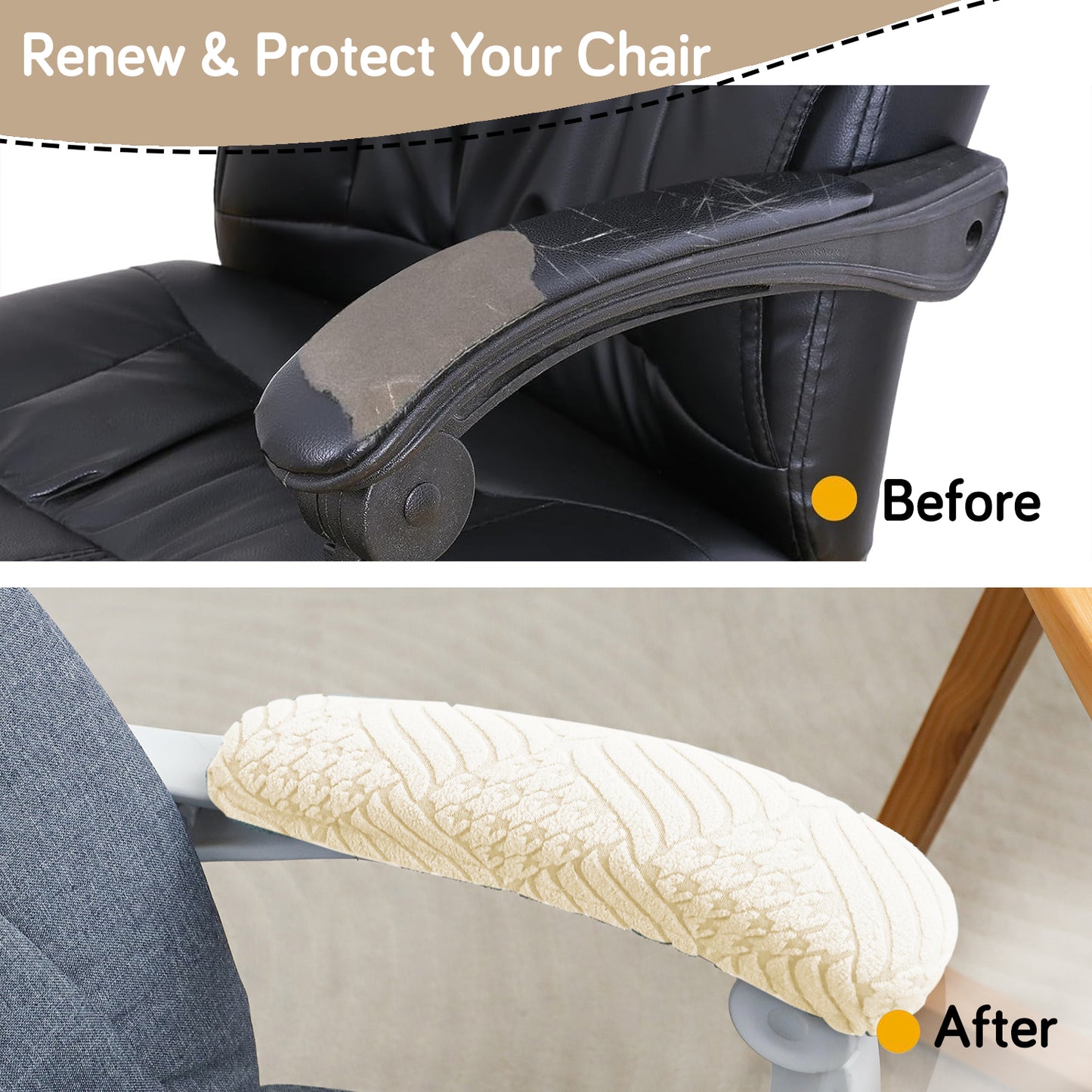 170gsm Jacquard Office Chair Arm Rest Cover (Elastic Style), 1 Pair, Beige