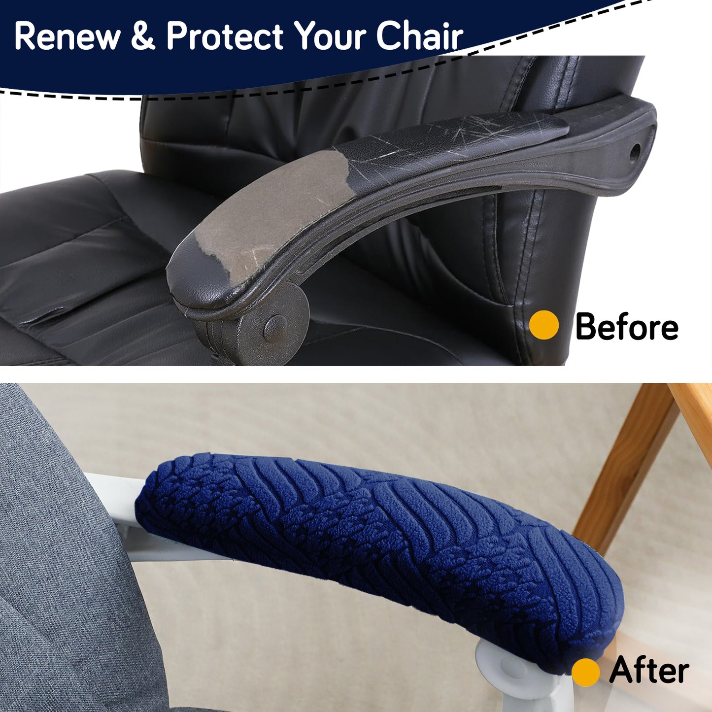 170gsm Jacquard Armrest Covers for Office Chair (Elastic Style), 1 Pair, Navy Blue