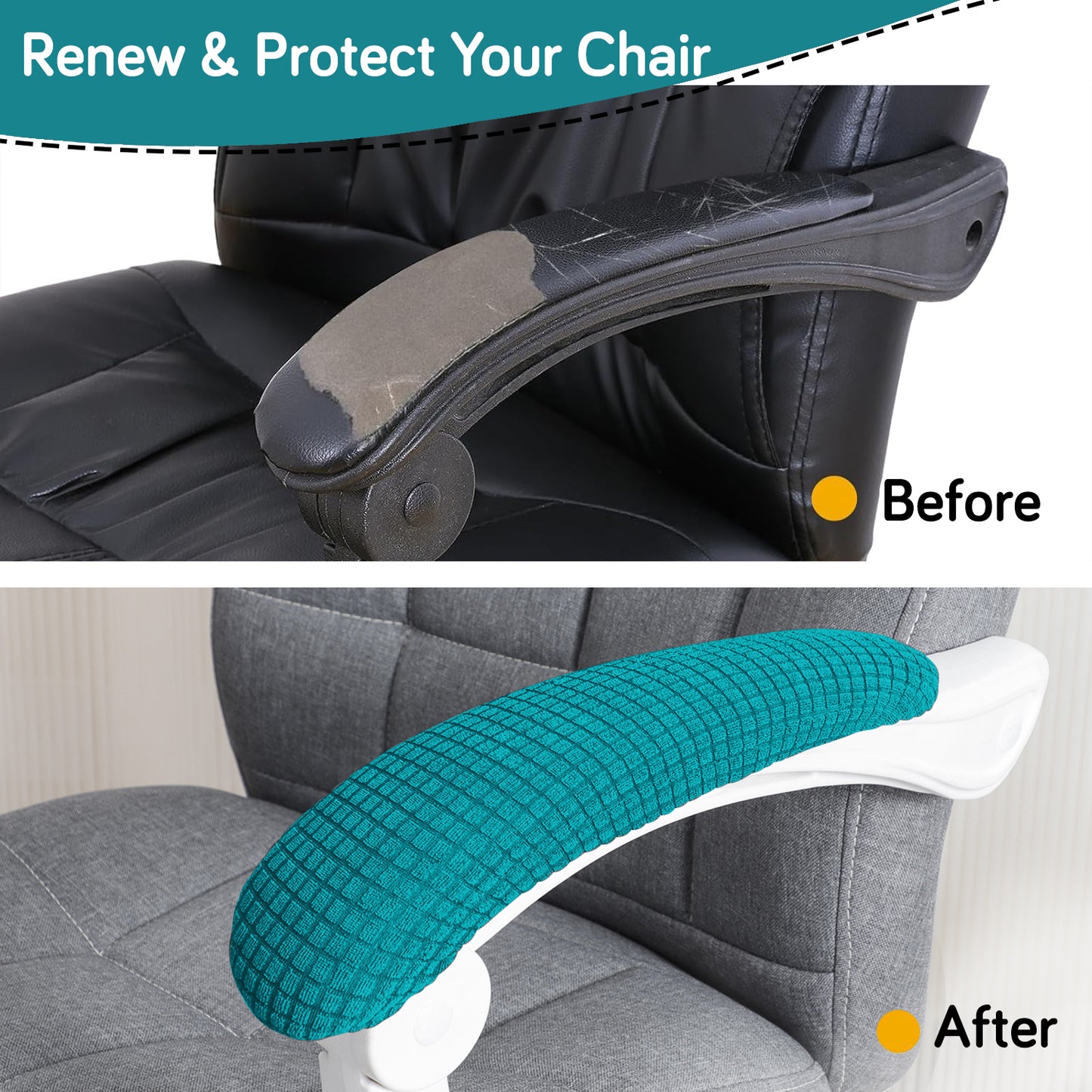 210gsm Jacquard Water Repellent Armrest Covers for Office Chair (Elastic Style), 1 Pair, Teal