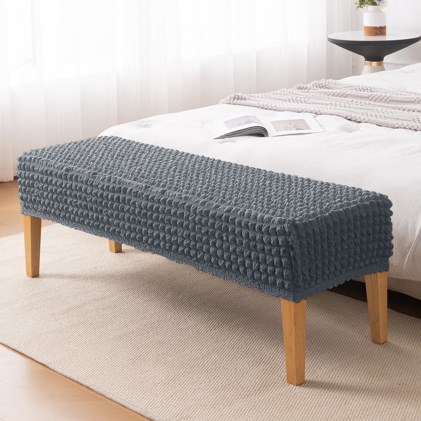 Aria Nova 280 GSM Stretchable Bubble Dining Bench Cover, Dark Grey