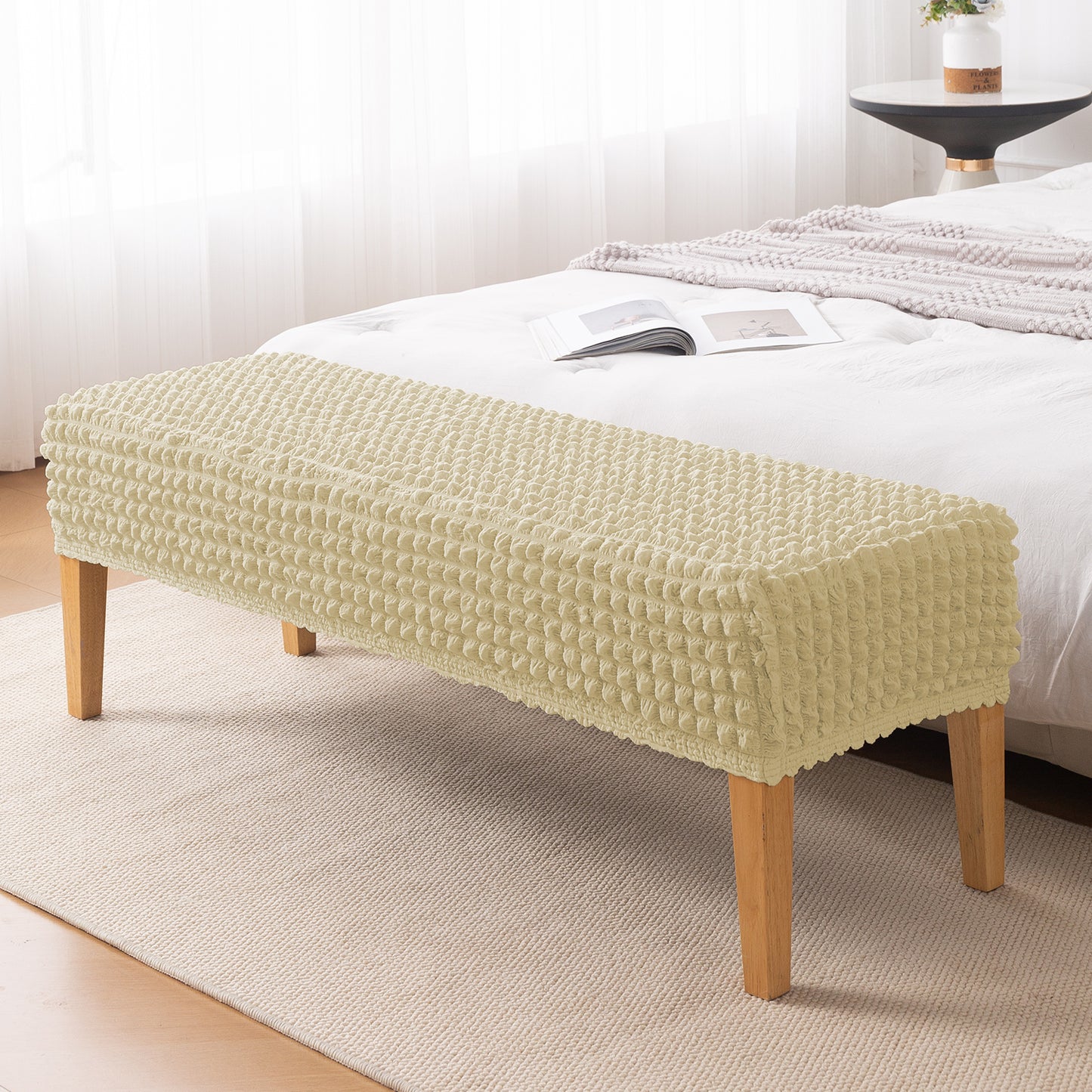 Aria Nova 280 GSM Stretchable Bubble Dining Bench Cover, Beige