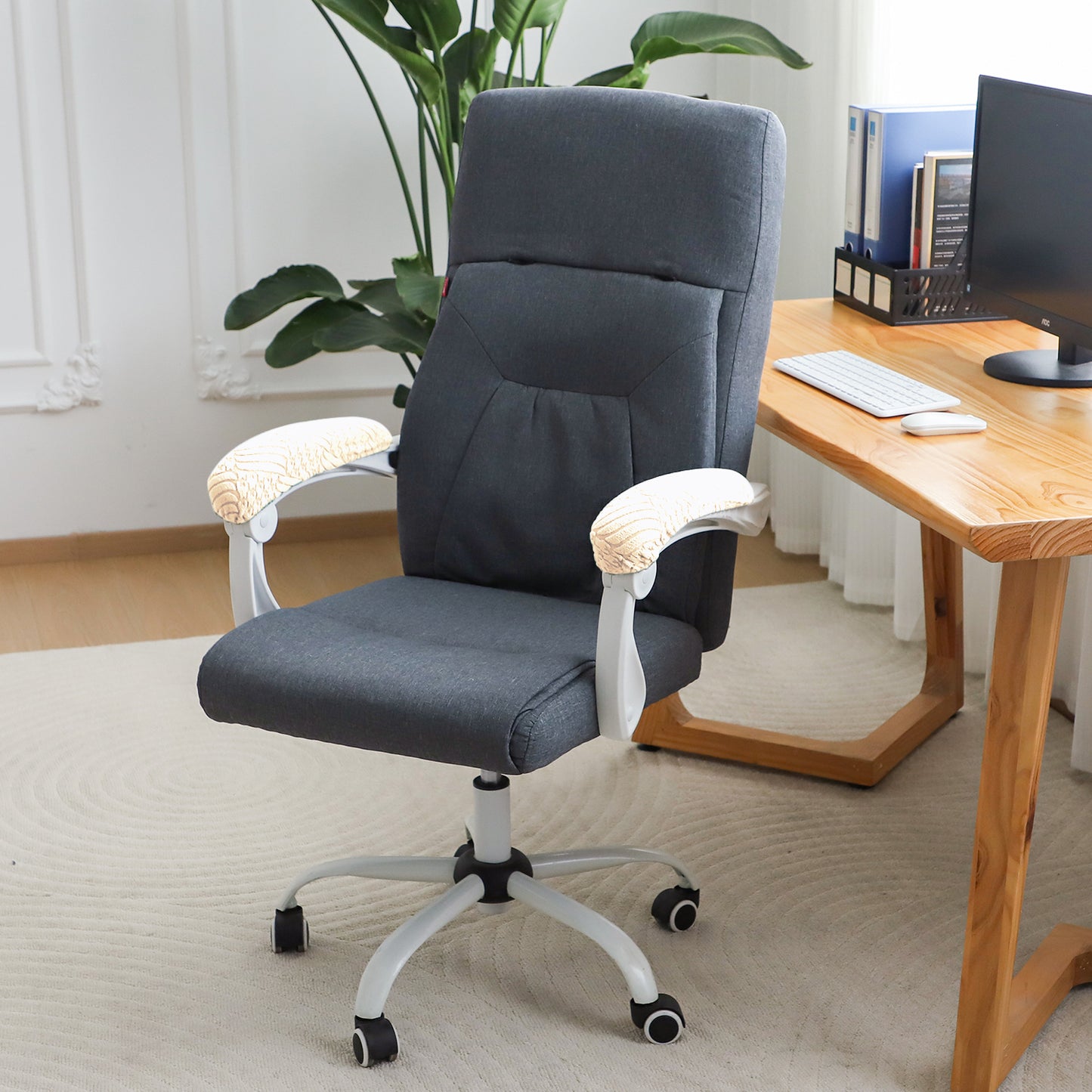 170gsm Jacquard Office Chair Arm Rest Cover (Elastic Style), 1 Pair, Beige