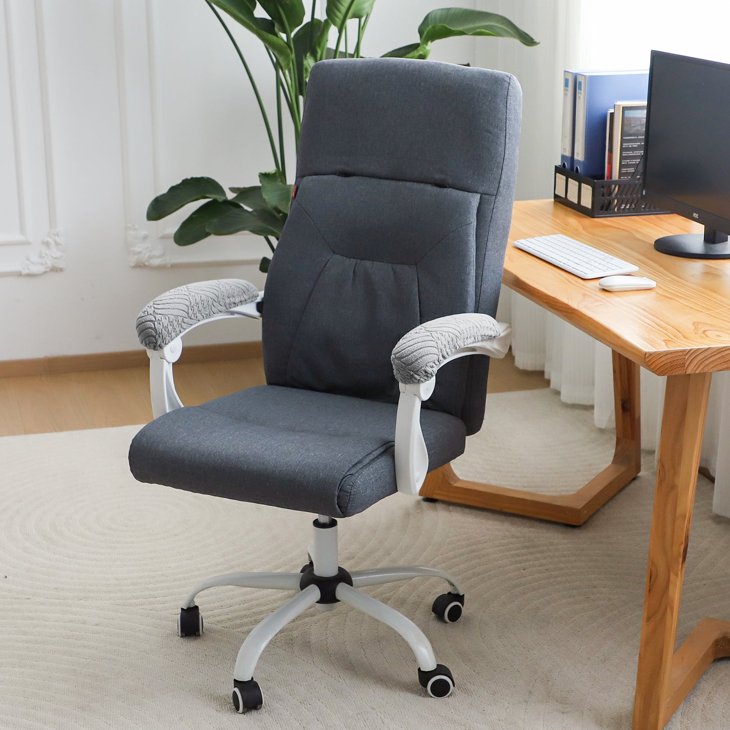 170gsm Jacquard Office Chair Arm Rest Cover (Elastic Style), 1 Pair, Light Grey