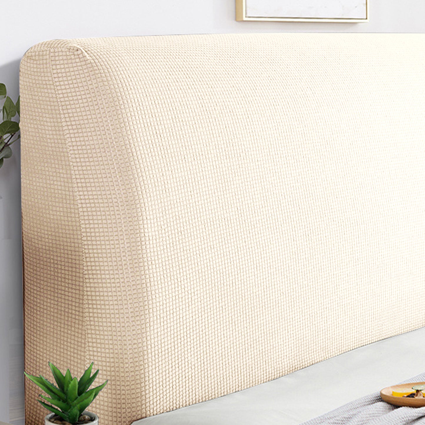 HOKIPO Jacquard Stretchable Bed Headboard Cover, Cream