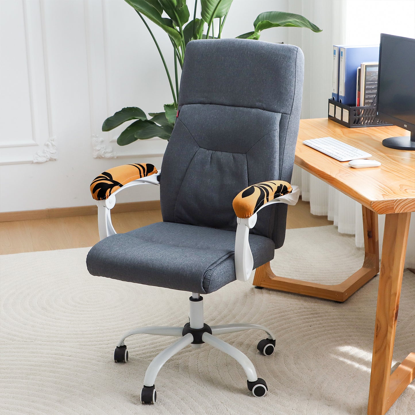 140gsm Printed Armrest Covers for Office Chair (Elastic Style), 1 Pair, Copper Brown Floral