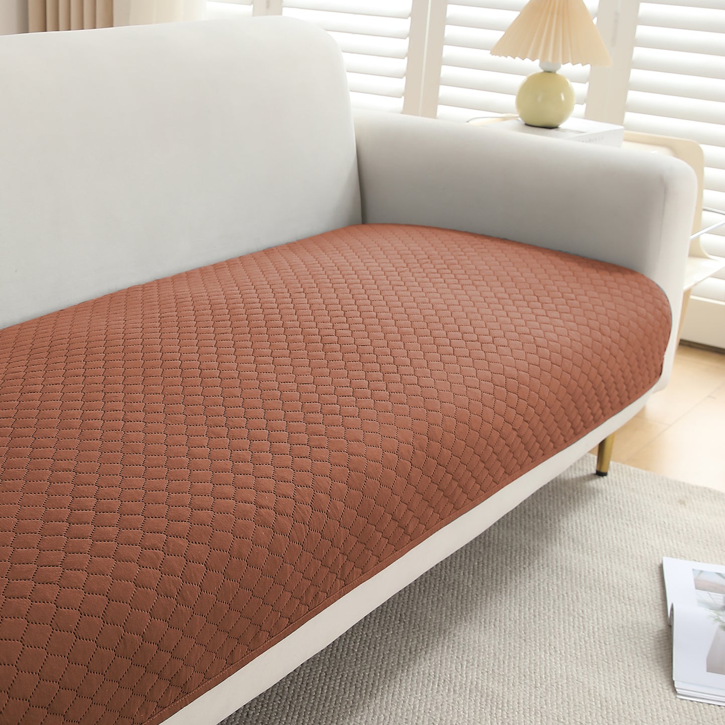 Polyester Quilted Sofa Cover Mats, Brown