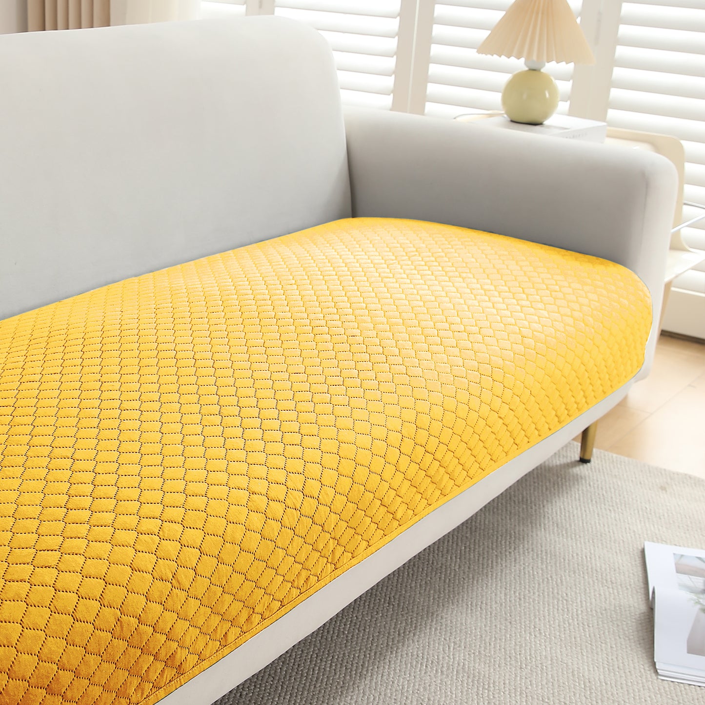 Quilted Sofa Cover Mat for 1/2/3 Seater Sofa, Yellow