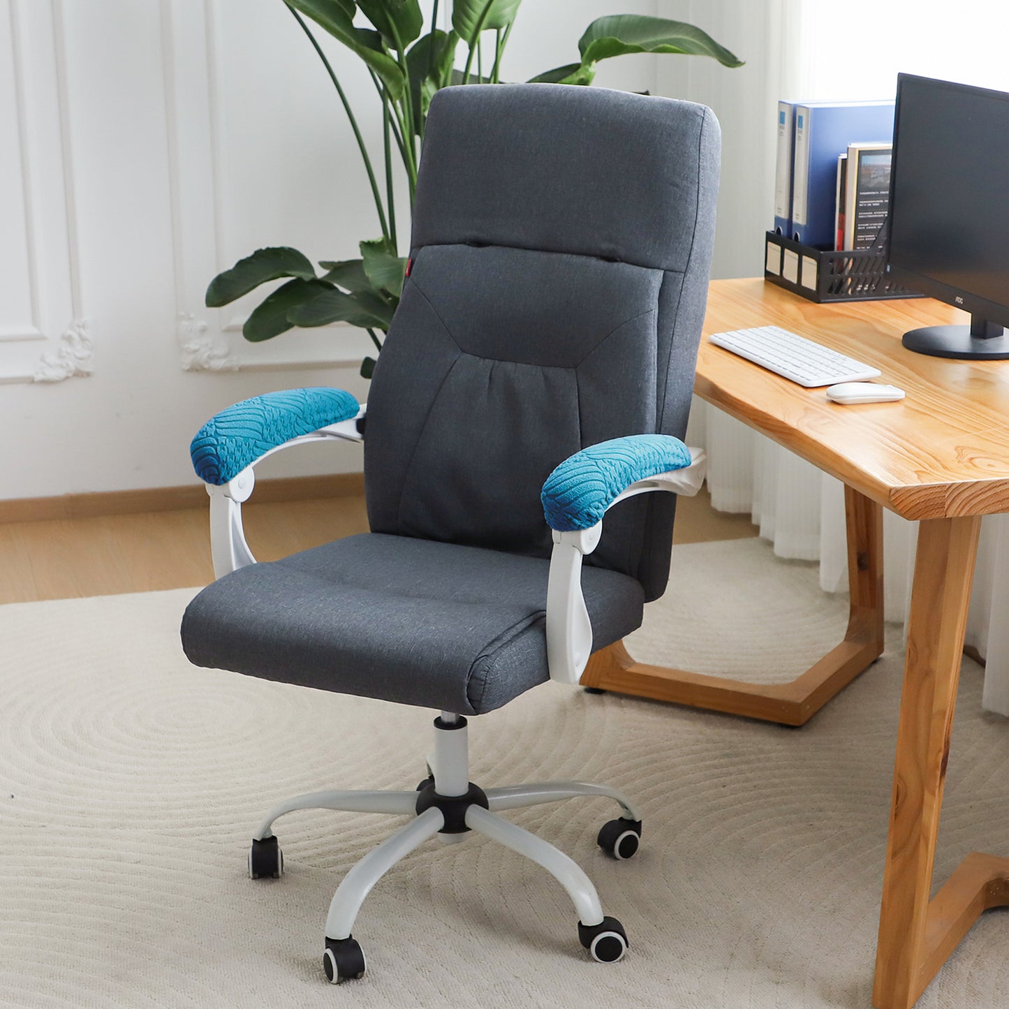 170gsm Jacquard Office Chair Arm Rest Cover (Elastic Style), 1 Pair, Turquoise