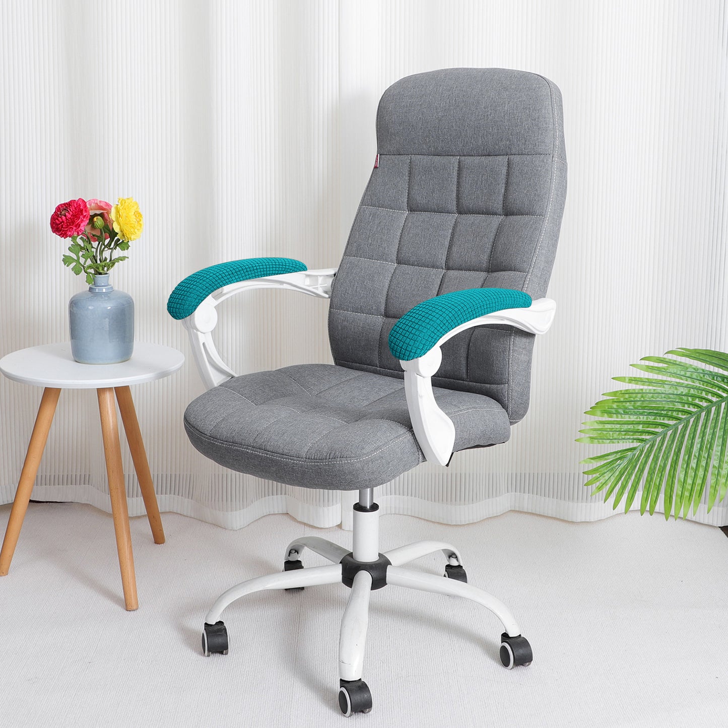 210gsm Jacquard Water Repellent Armrest Covers for Office Chair (Elastic Style), 1 Pair, Teal