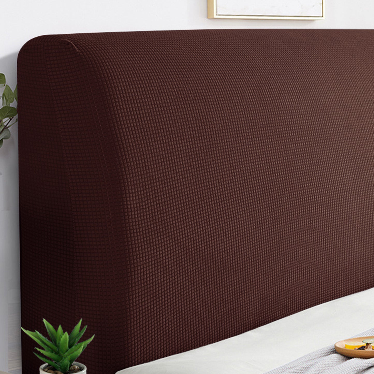 HOKIPO Jacquard Stretchable Bed Headboard Cover, Dark Brown