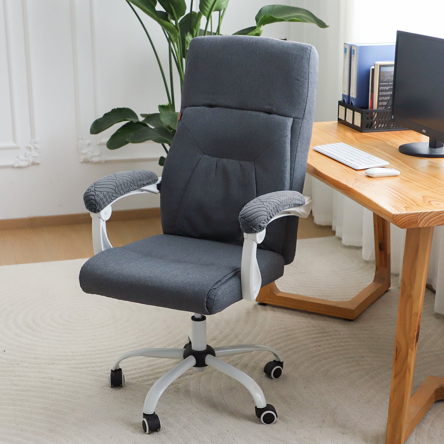 170gsm Jacquard Armrest Covers for Office Chair (Elastic Style), 1 Pair, Dark Grey