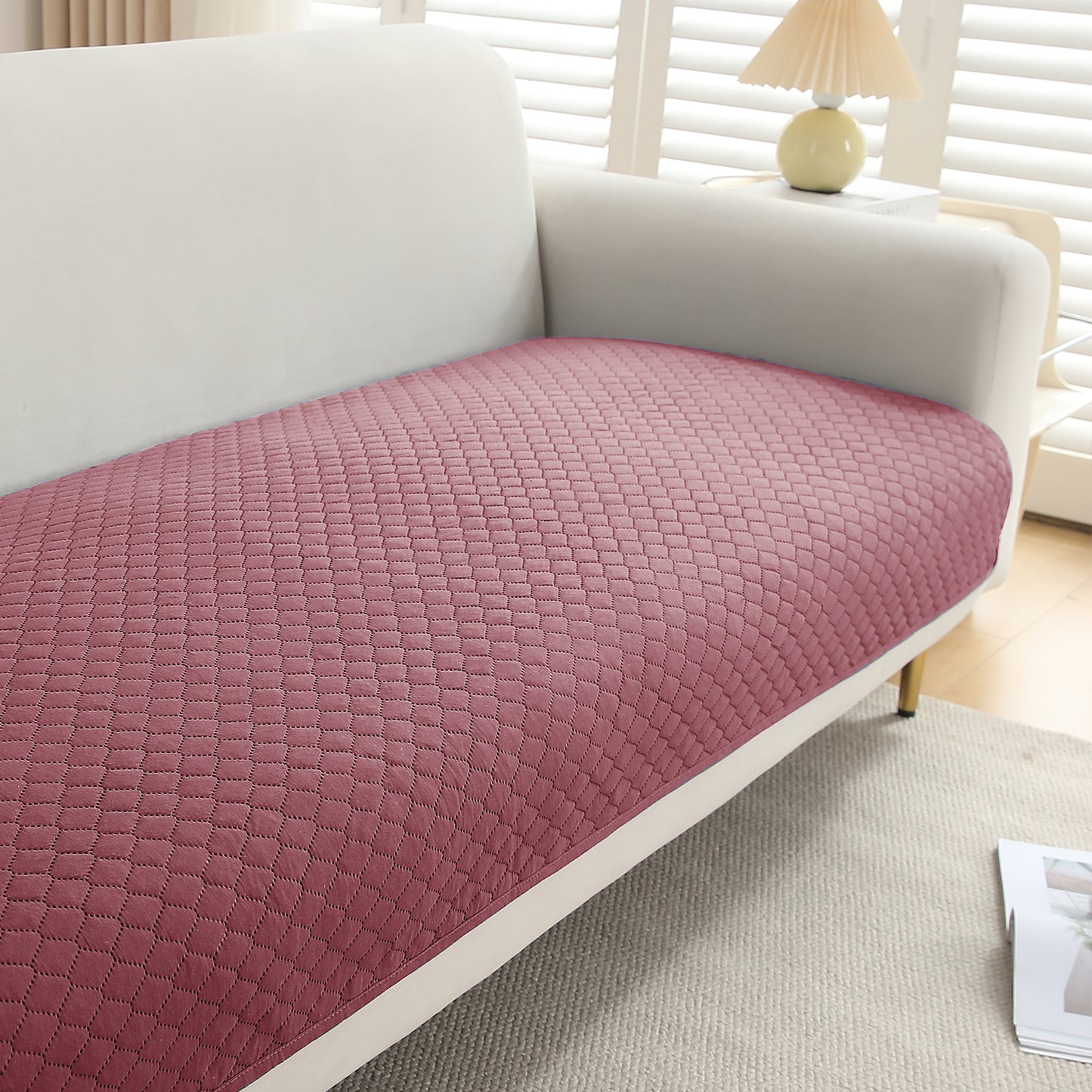 Quilted Sofa Cover Mat for 1/2/3 Seater Sofa, Mauve Pink