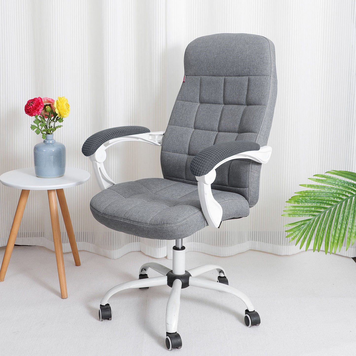 210gsm Jacquard Water Repellent Armrest Covers for Office Chair (Elastic Style), 1 Pair, Dark Grey