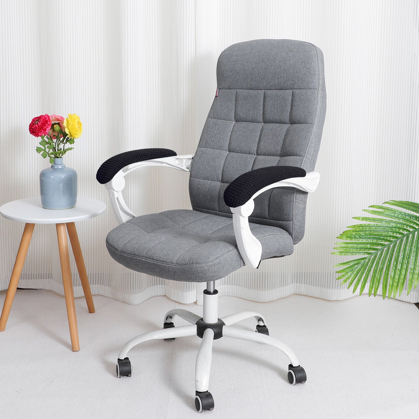 210gsm Jacquard Water Repellent Armrest Covers for Office Chair (Elastic Style), 1 Pair, Black
